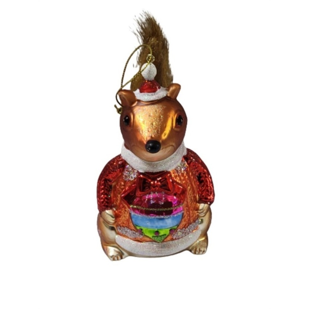 NEW Sterling Blown Glass Forest Friends Squirrel in Christmas Sweater Ornament